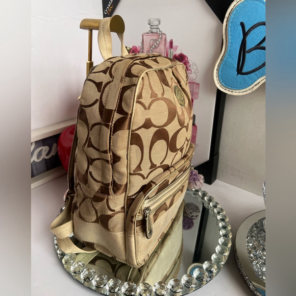 Coach Brown and Tan canvas with gold accents signature Backpack bag main image 6